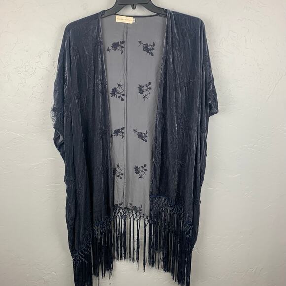 Johnny Was 4 Love & Liberty Velvet Kimono Size XS Blue oversized Embroidered - Picture 1 of 8